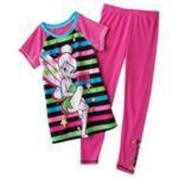 *Disney Tinkerbell Pajamas sz 4/6 Pink Short Sleeve Shirt & Pants & Lip 7 Pc Set - Picture 2 of 7